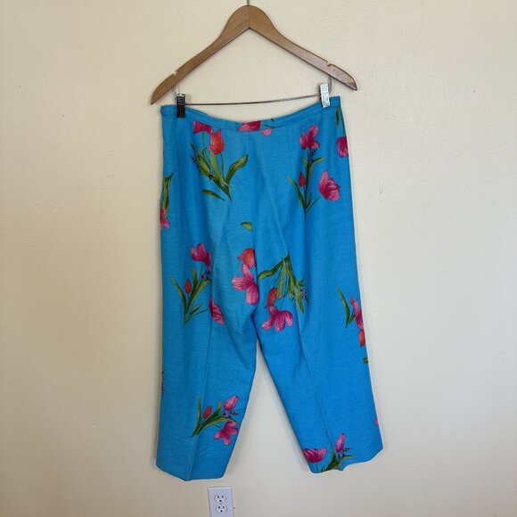 Talbots Womens Floral Capri Pants Size 14 Blue Pink Linen Blend Lightweight XL - Picture 12 of 12